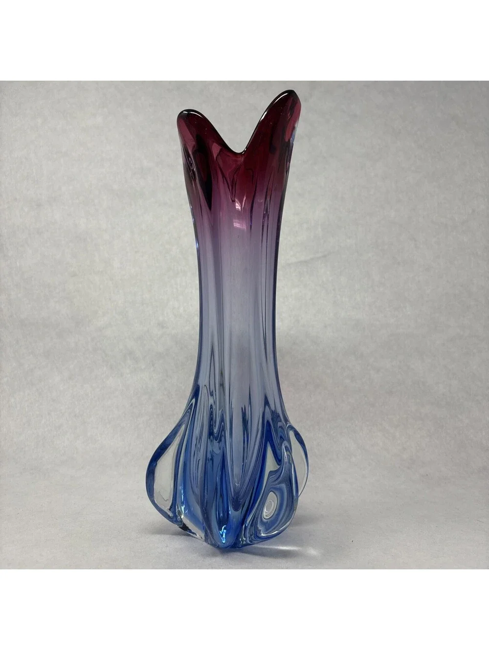 VTG Murano Swung Vase Hand Blown Glass Pink & Blue Sommerso 1960's MCM 11.5